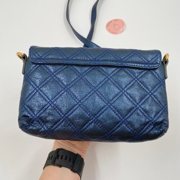 Marc Jacobs Small Single Crossbody Bag Quilted Metallic Midnight Blue Y2K Mini - Picture 4 of 14